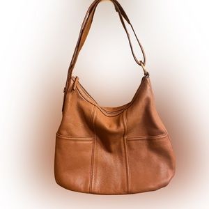 Tignanello Vintage Brown Genuine Leather Shoulder Bag with Gold Detail on Strap